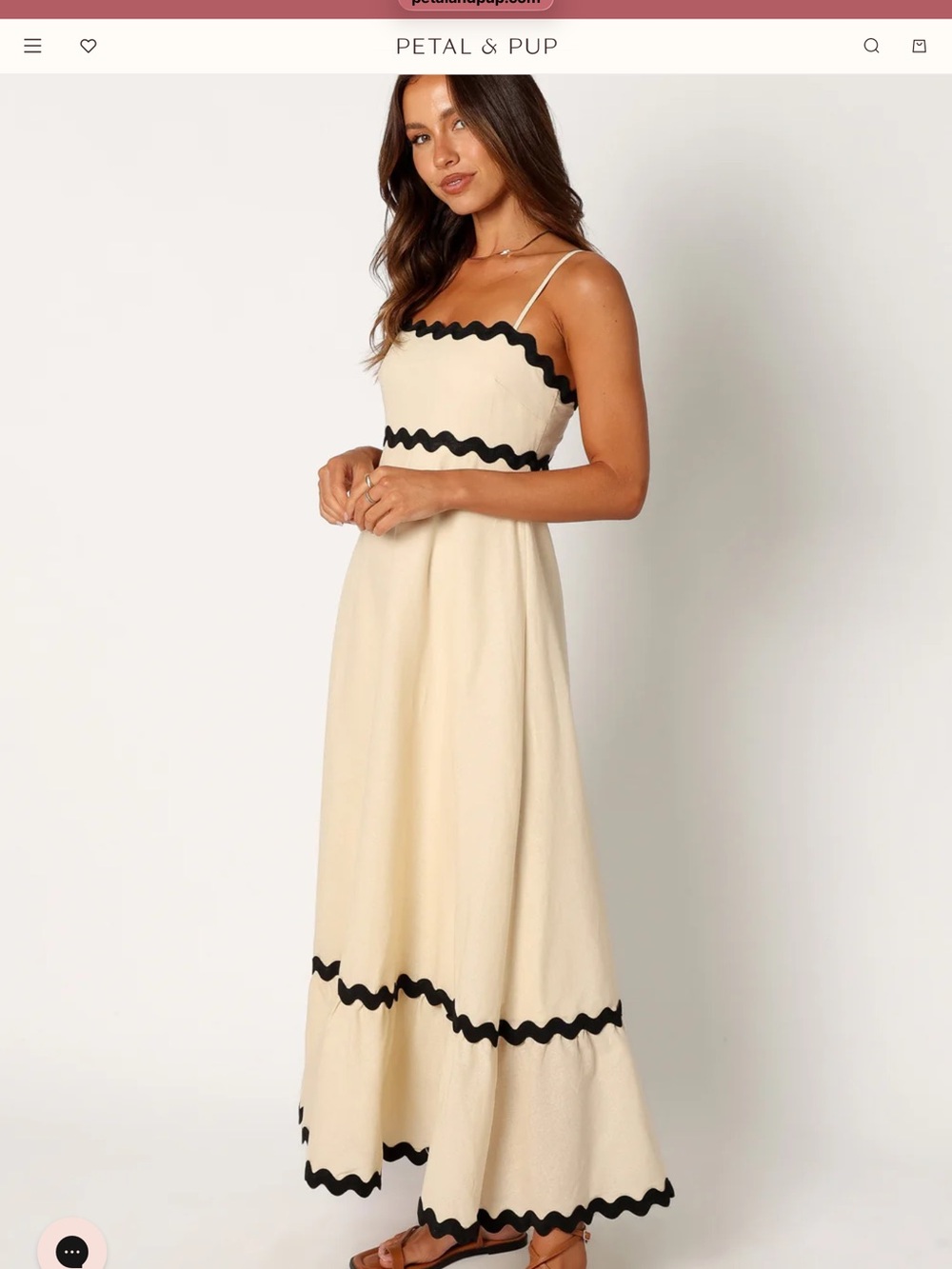 Zesica Cream Maxi Dress with Black Wave Trim Medium